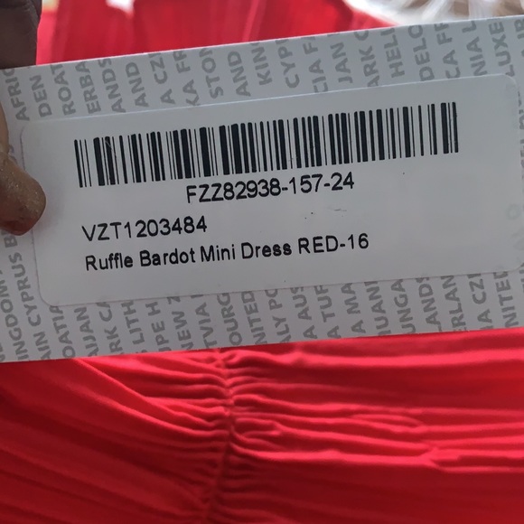 Boohoo Ruffle Bardot Mini Dress Size 12 - Picture 3 of 3